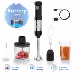 WHALL Cordless Immersion Blender, Rechargeable 5-in-1 Handheld Blender with Whisk