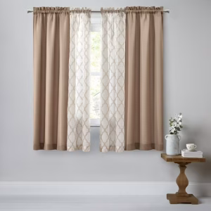 Mainstays Curtain and Sheers Set, 4 Panels, Tan, 27.5" W x 63” L