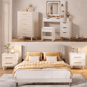 Bedroom Furniture Set - Includes Queen Bed Frame, Nightstands Set of 2