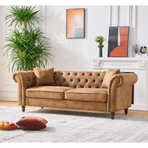 83" Luxury Chesterfield Leather Sofa, Mid-Century Modern Upholstered Sofa